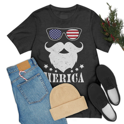 American Flag Sunglass Beard And Merican With Stars Unisex Jersey Short Sleeve Tee