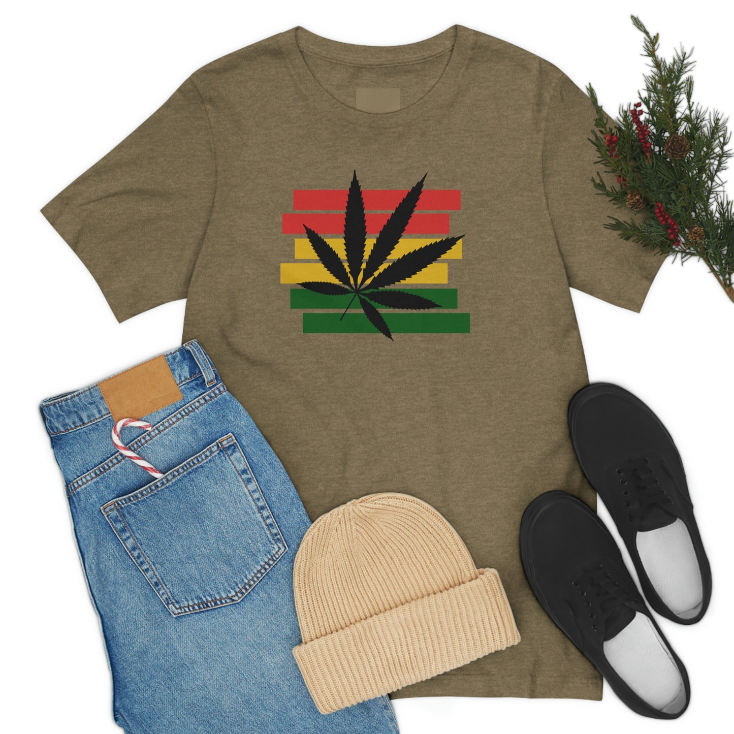 Pot Leaf With Classic Colors, Yellow, Green, Yellow, Unisex Jersey Short Sleeve Tee