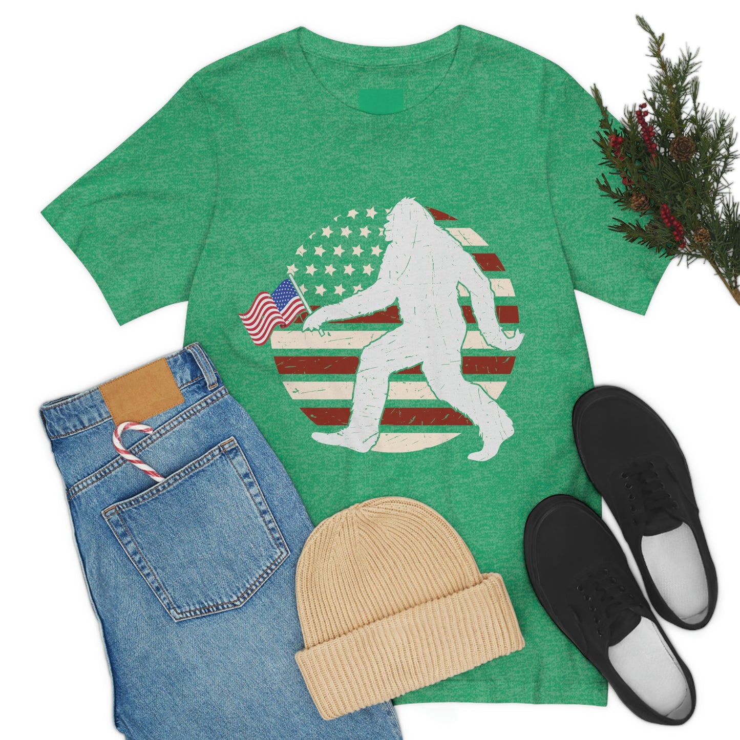 Big Foot American Flag, Fourth Of July 4th Unisex Jersey Short Sleeve Tee