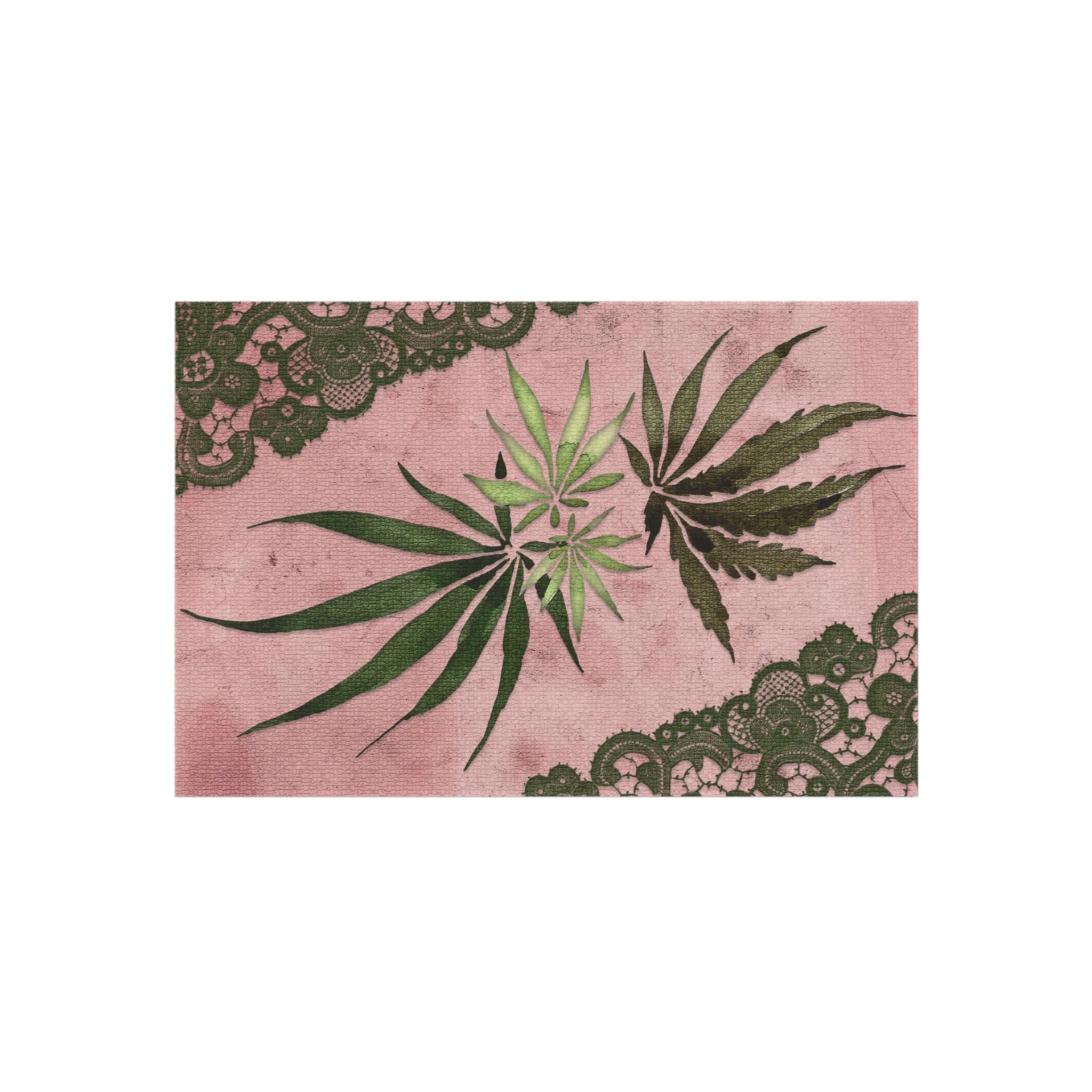 Grey Lace Gorgeous Pink Designed Marijuana 420 Weed Leaf Outdoor Rug