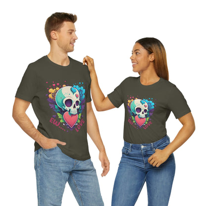 Ew Love Valentine Skull  With Pink And Blue Hearts Unisex Jersey Short Sleeve Tee