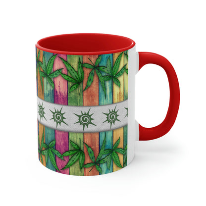 Beautiful Multicolored Pot, Weed, Marijuana Leaf Accent Coffee Mug, 11oz