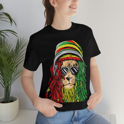 Reggae Lion With Dread locks with Hat, Unisex Jersey Short Sleeve Tee