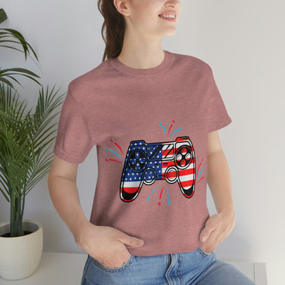 American Flag, Fourth Of July 4th , American Flag Game Controller Unisex Jersey Short Sleeve Tee