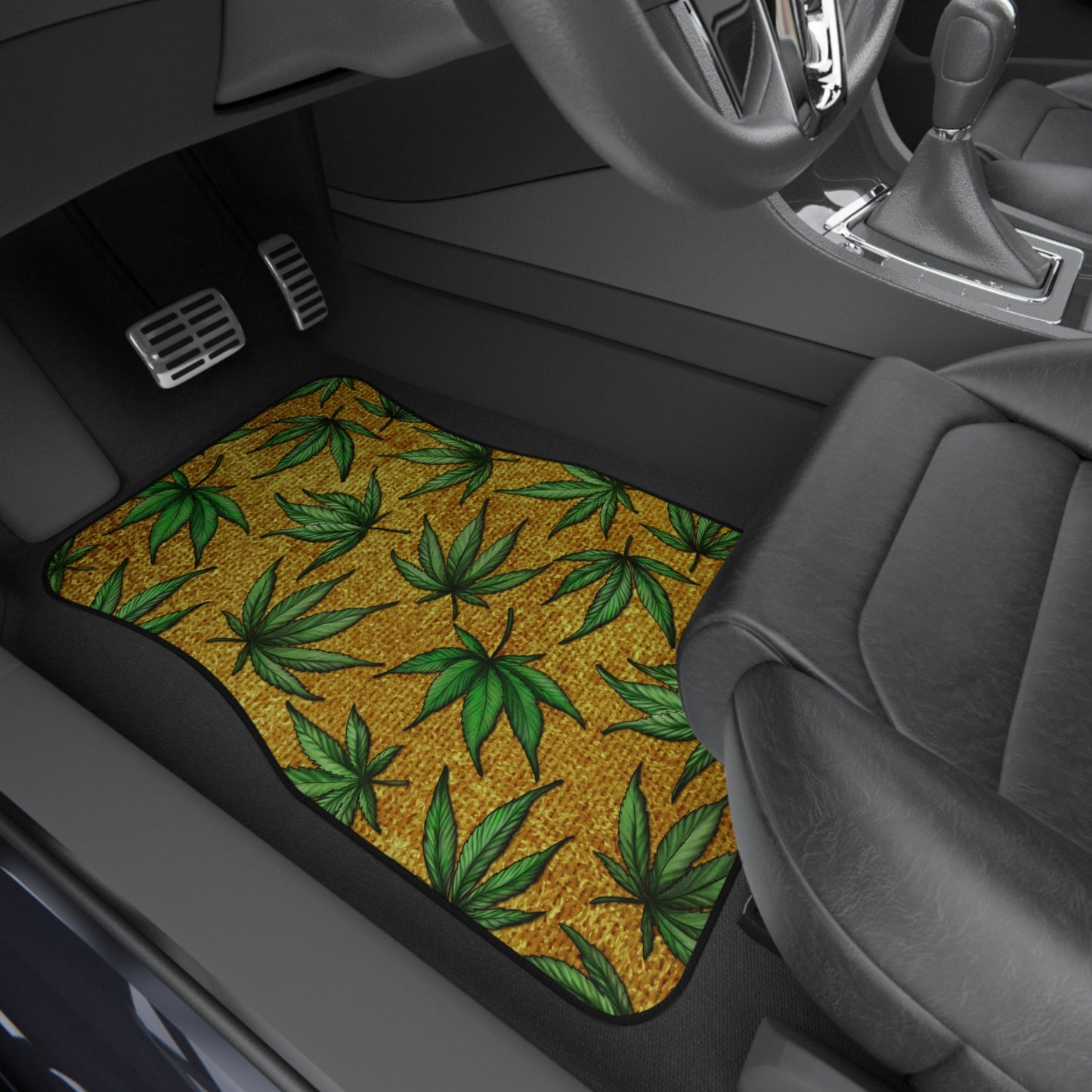 Gold And Green Marijuana Pot Weed Leaf With Gold Background 420 Car Mats (Set of 4)