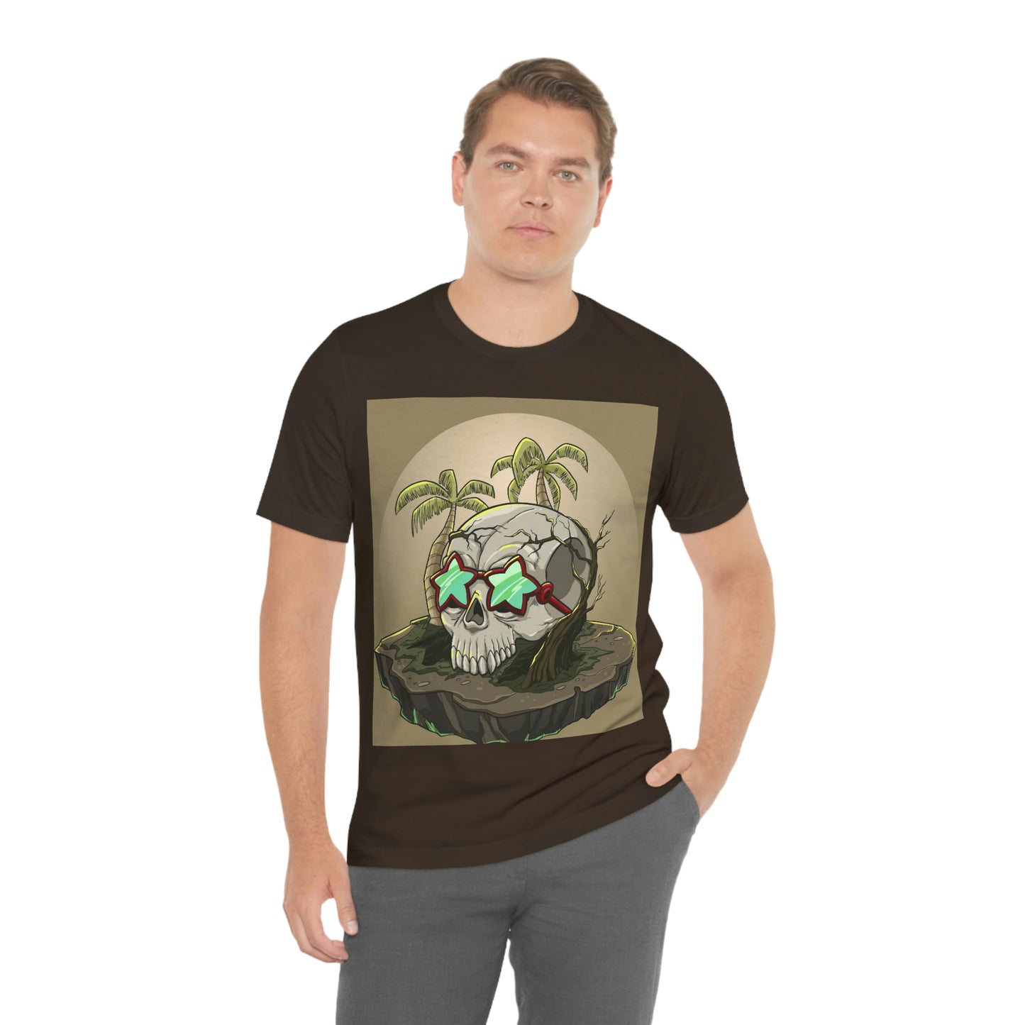 Tropical Island & Skull, Unisex Jersey Short Sleeve Tee