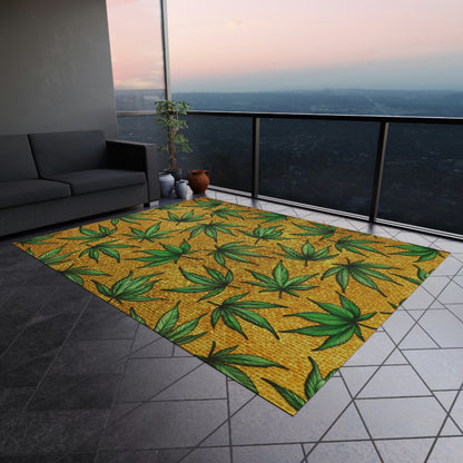 Gold And Green Marijuana Pot Weed Leaf With Gold Background 420 Outdoor Rug