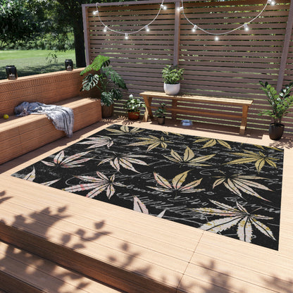 Gold And Black 420 Weed Pot Marijuana Leaf Outdoor Rug