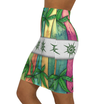 Beautiful Pink Blue Purple Multicolored 420 Weed Pot Marijuana Leaf Women's Mini Skirt (AOP)