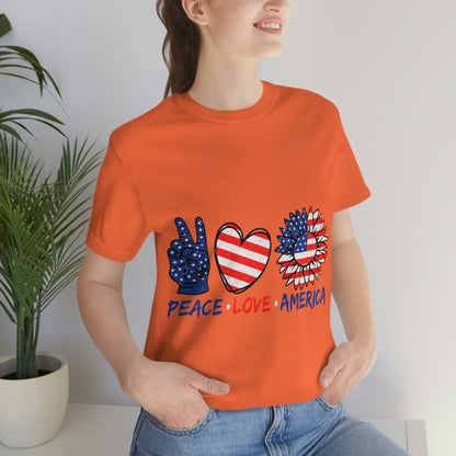 Peace Fingers , Love Heart , America Flag Design Unisex Jersey Short Sleeve Tee