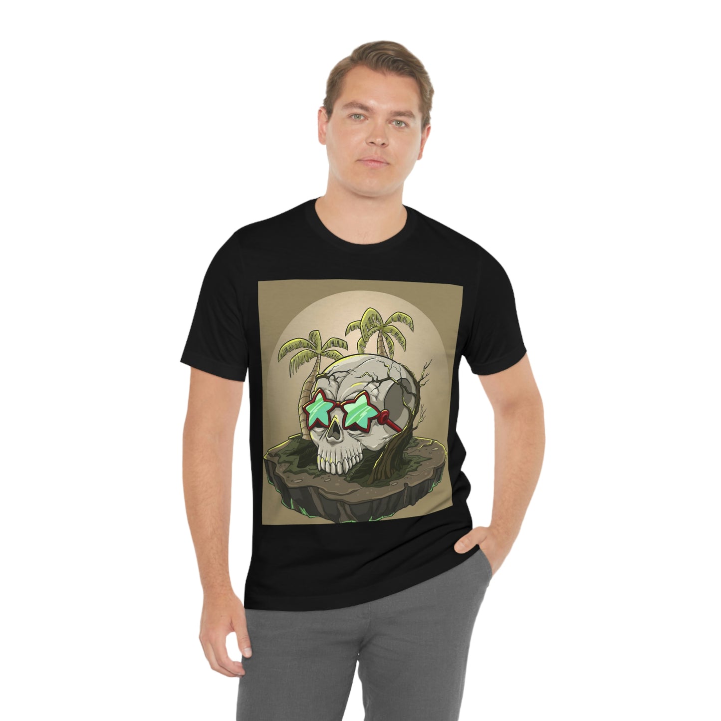 Tropical Island & Skull, Unisex Jersey Short Sleeve Tee