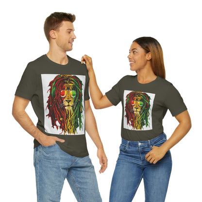 Reggae Lion With Dread locks, Unisex Jersey Short Sleeve Tee