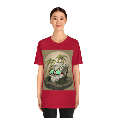 Tropical Island & Skull, Unisex Jersey Short Sleeve Tee