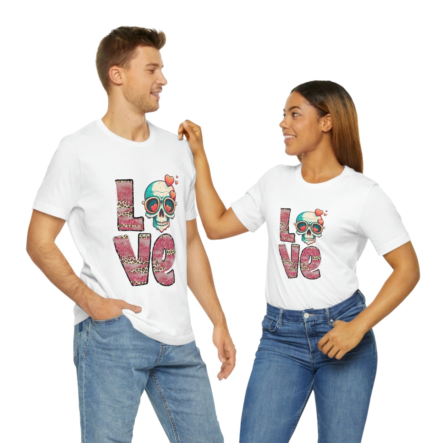 Love Valentine Skull With Red Roses Unisex Jersey Short Sleeve Tee