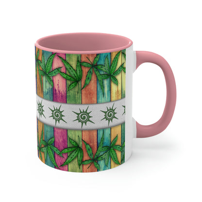 Beautiful Multicolored Pot, Weed, Marijuana Leaf Accent Coffee Mug, 11oz