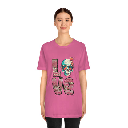 Love Valentine Skull With Red Roses Unisex Jersey Short Sleeve Tee