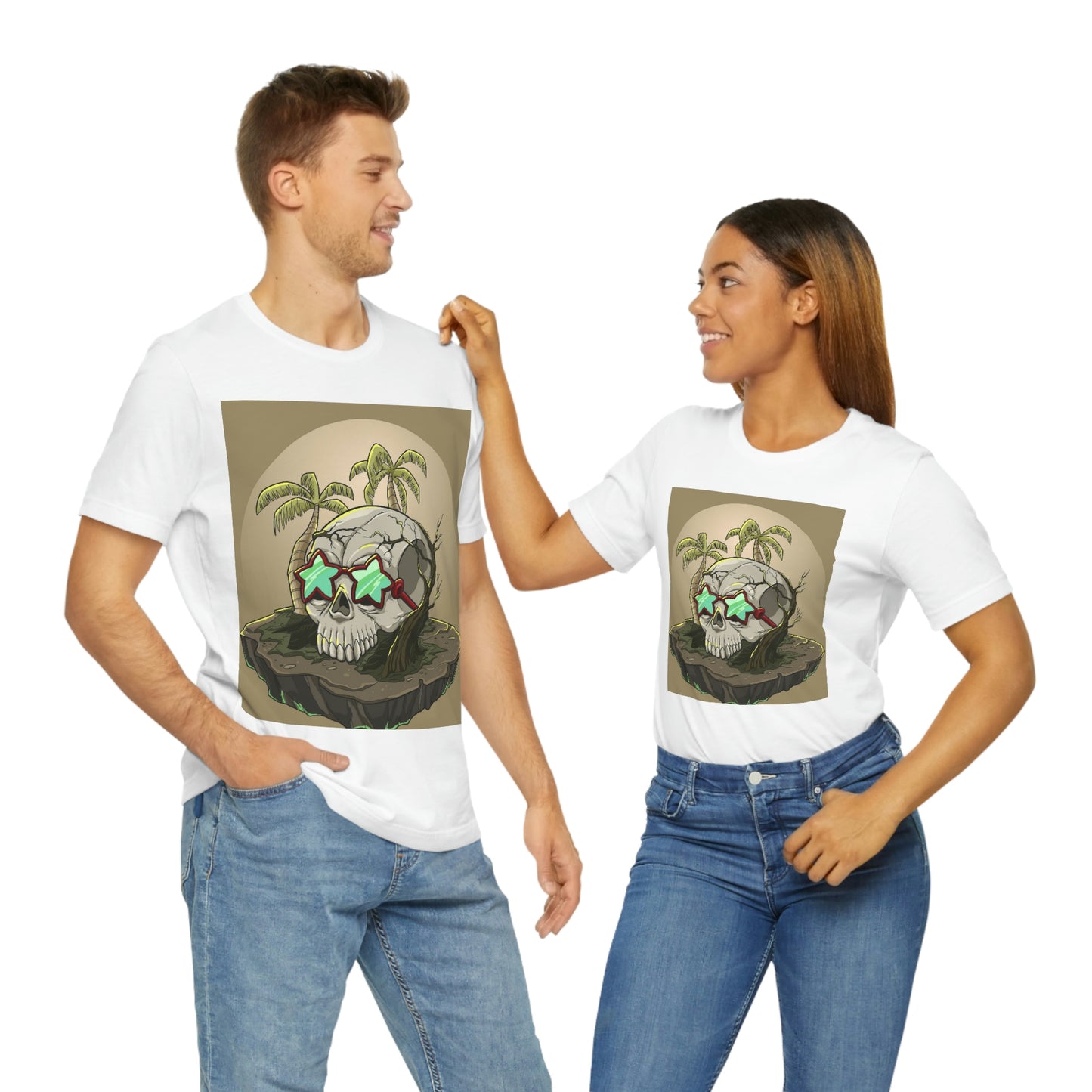 Tropical Island & Skull, Unisex Jersey Short Sleeve Tee