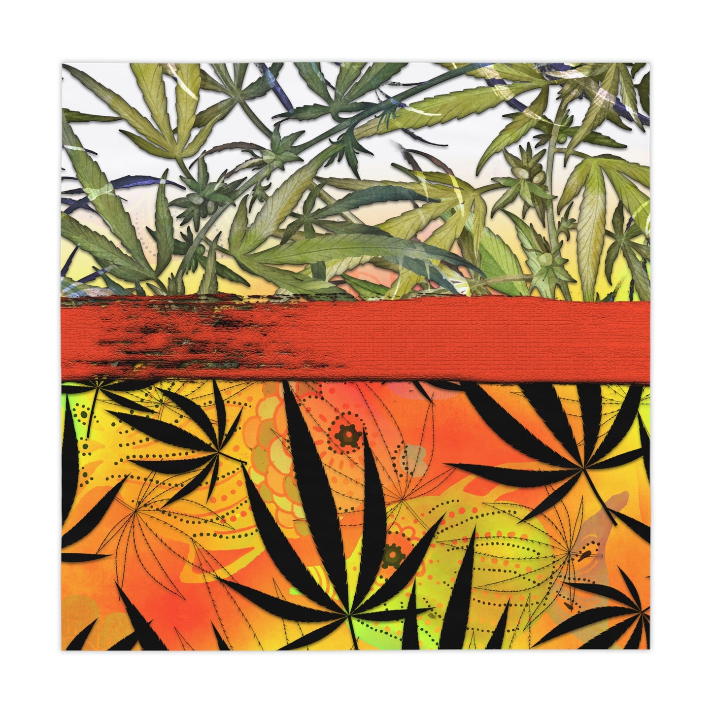 Beautiful Redish Orange Banded Marijuana 420 Pot Weed Leaf Tablecloth