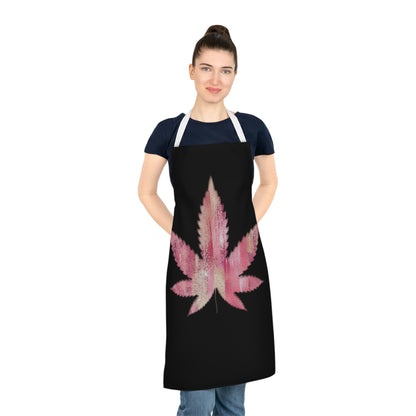 Sassy Single Pink Marijuana 420 Weed Leaf With Black Background Adult Apron