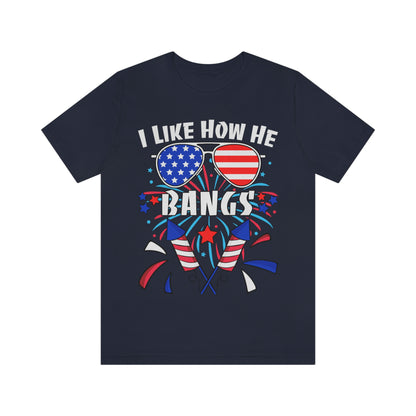 I Like How He Bangs American Flag, Fourth Of July 4th , American Flag Glasses Unisex Jersey Short Sleeve Tee