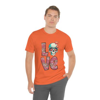 Love Valentine Skull With Red Roses Unisex Jersey Short Sleeve Tee