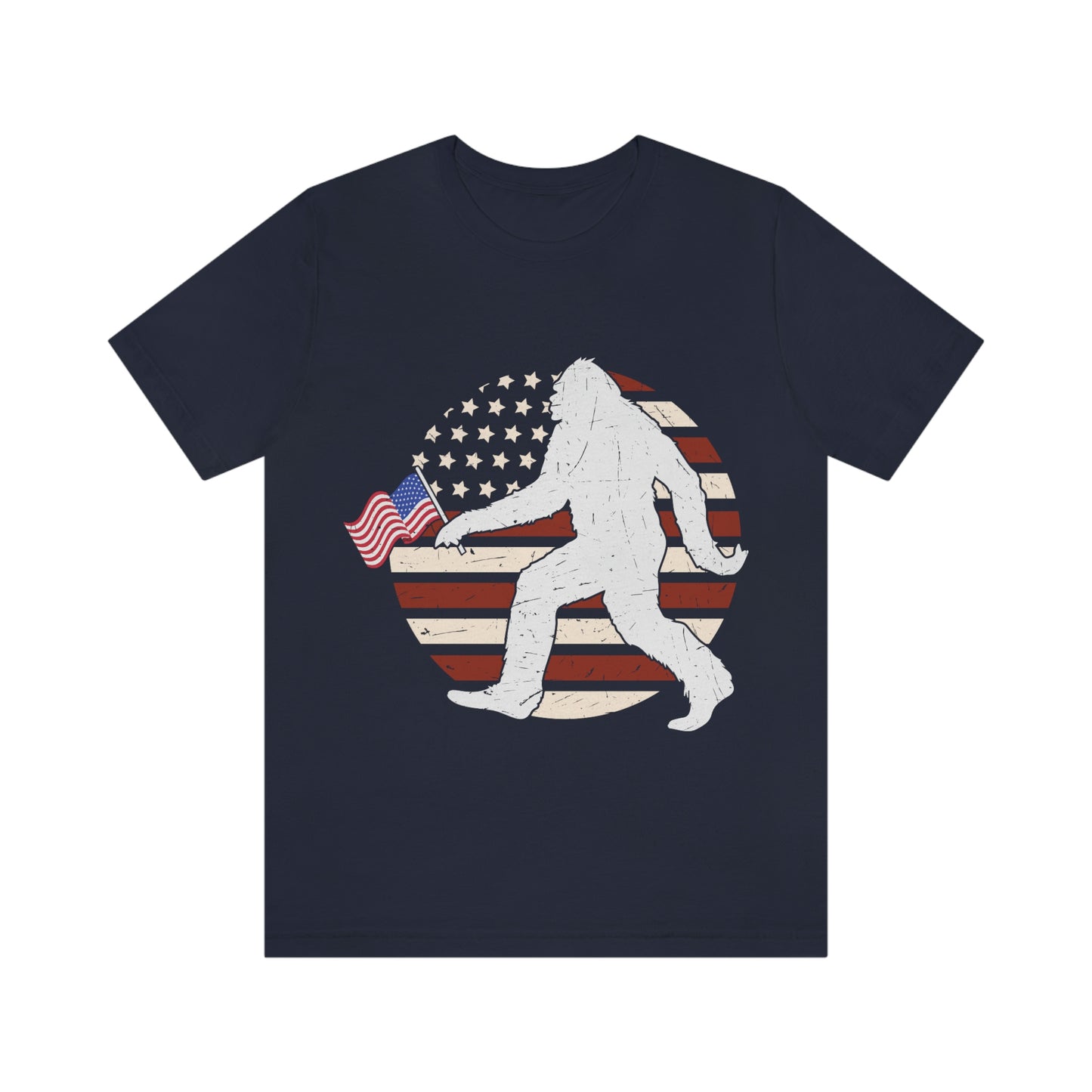 Big Foot American Flag, Fourth Of July 4th Unisex Jersey Short Sleeve Tee