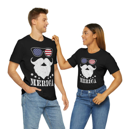 American Flag Sunglass Beard And Merican With Stars Unisex Jersey Short Sleeve Tee