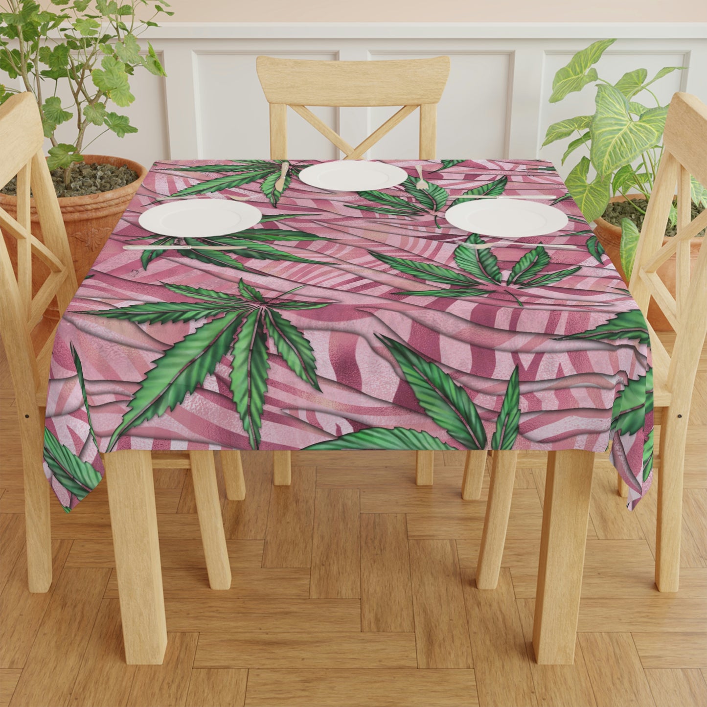 Beautifully Pink And Green Gorgeous Designed Marijuana 420 Weed Leaf Tablecloth