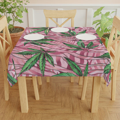 Beautifully Pink And Green Gorgeous Designed Marijuana 420 Weed Leaf Tablecloth