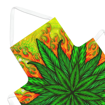 Pot Leaf Collage With Yellow Orange Background With Marijuana Pot Weed 420 Adult Apron