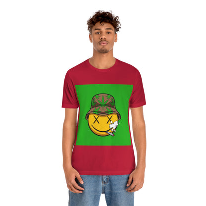 Blazed Happy Face With Hat & Pot Leafs, Unisex Jersey Short Sleeve Tee