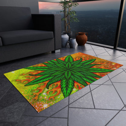 Pot Leaf Collage With Yellow Orange Background With Marijuana Pot Weed 420 Outdoor Rug