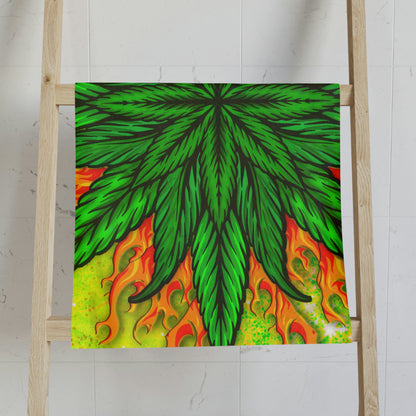 Pot Leaf Collage With Yellow Orange Background With Marijuana Pot Weed 420 Hand Towel
