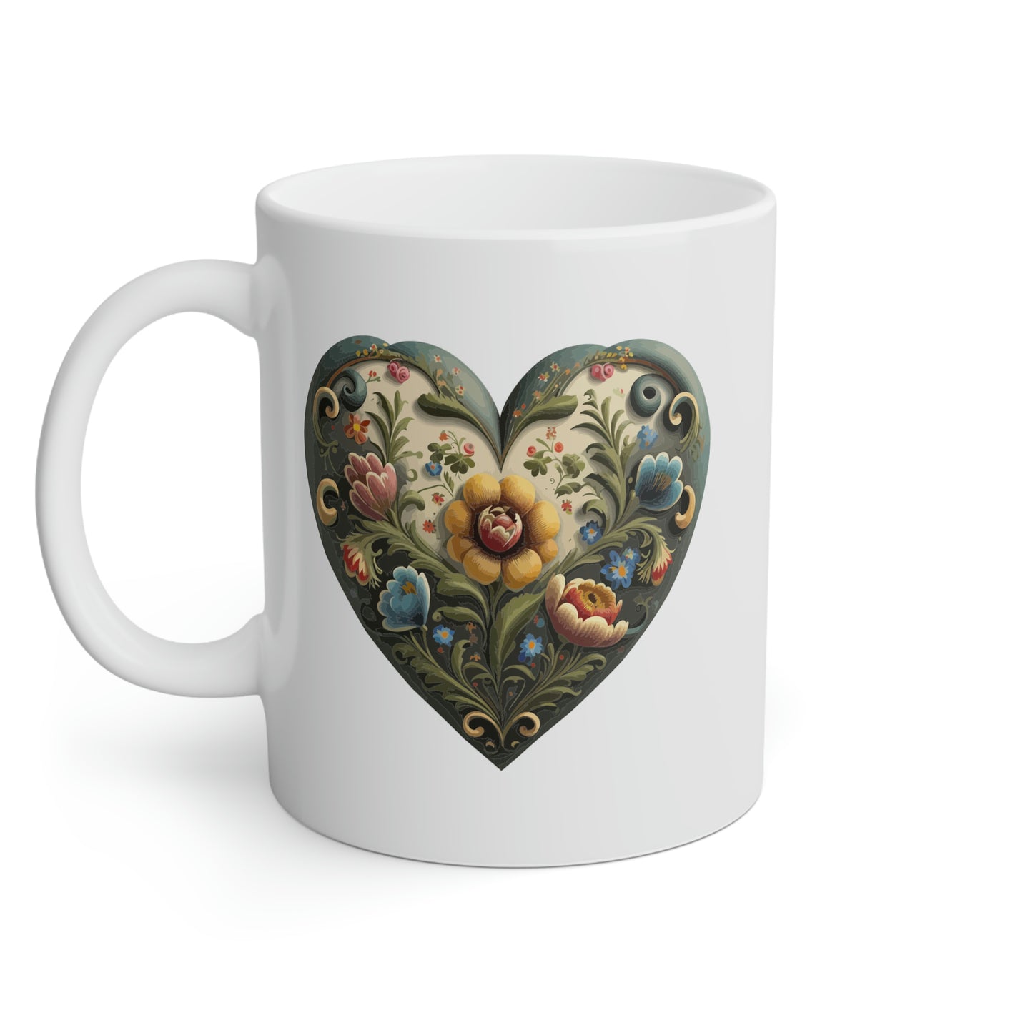 Intricate Hearts by Heron Lake Print 4 White Mug, 11oz