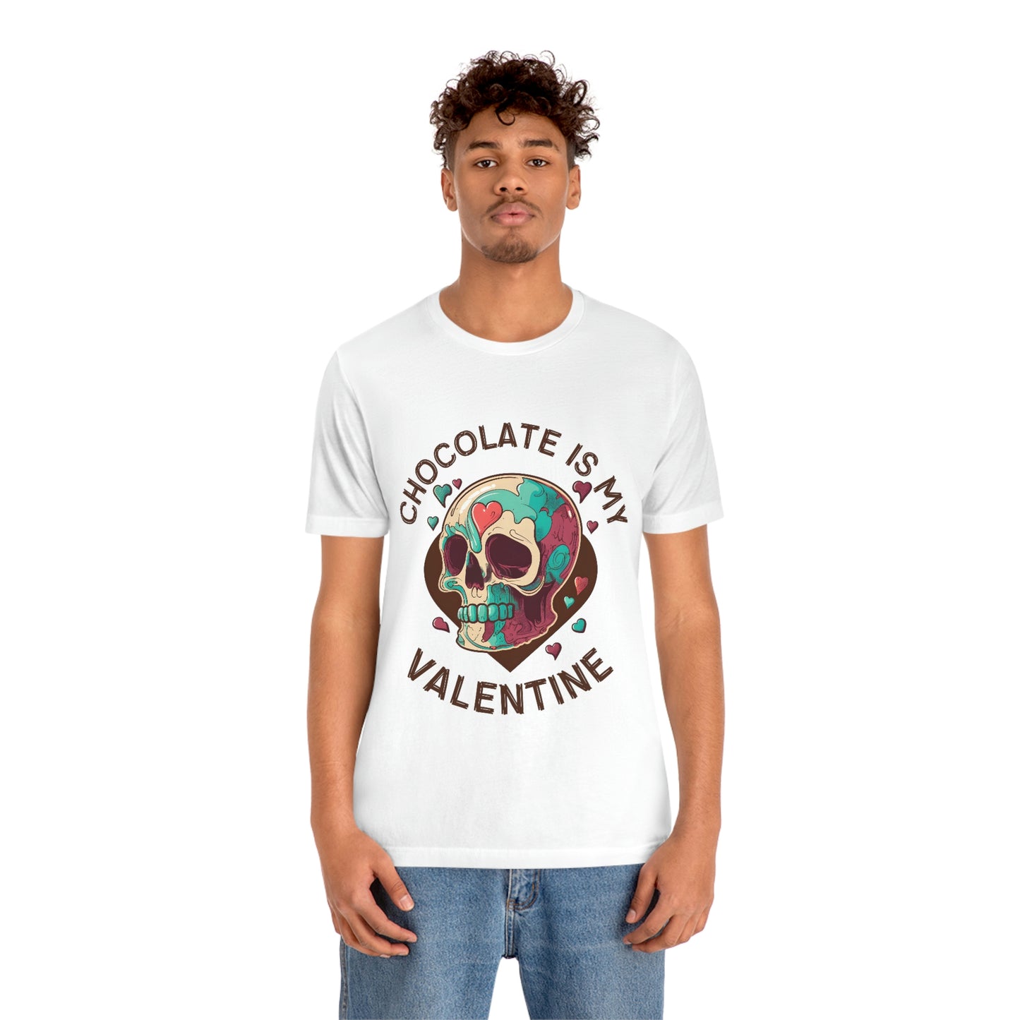 Chocolate Is My Friend My Valentine Skull Unisex Jersey Short Sleeve Tee