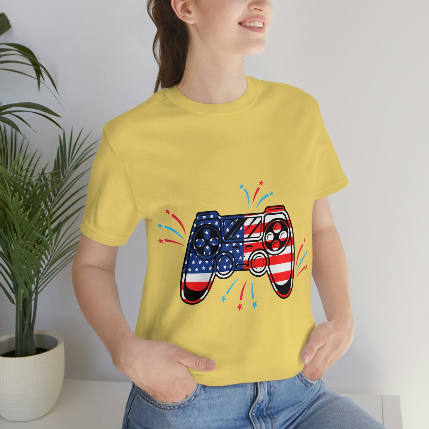 American Flag, Fourth Of July 4th , American Flag Game Controller Unisex Jersey Short Sleeve Tee