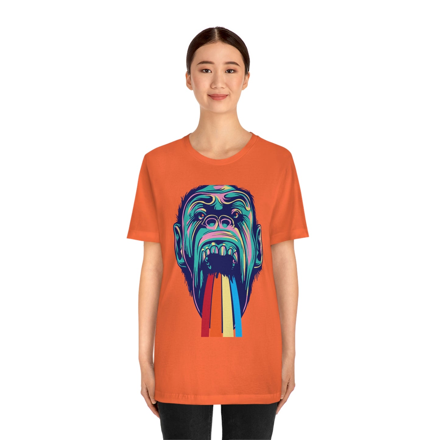 Color Ape Pouring flowing Rainbow Out His Mouth, Unisex Jersey Short Sleeve Tee