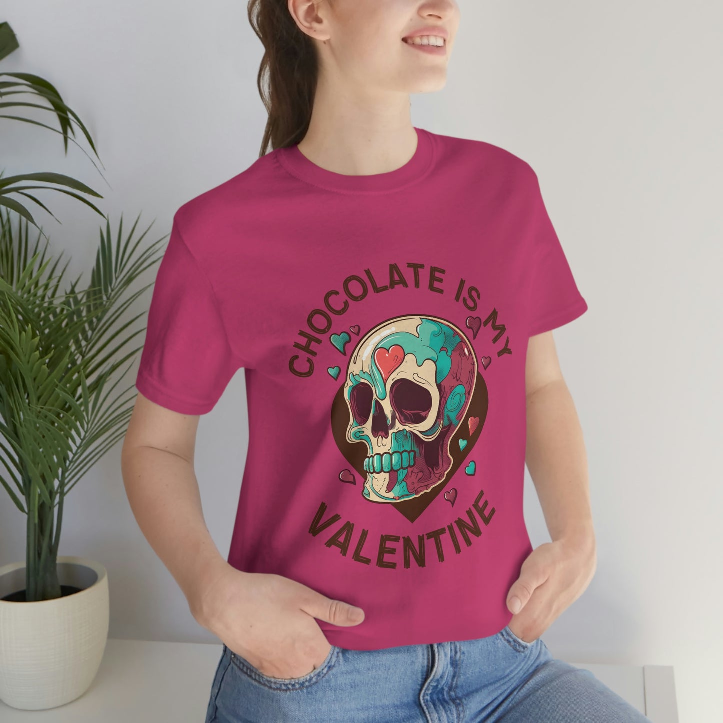 Chocolate Is My Friend My Valentine Skull Unisex Jersey Short Sleeve Tee