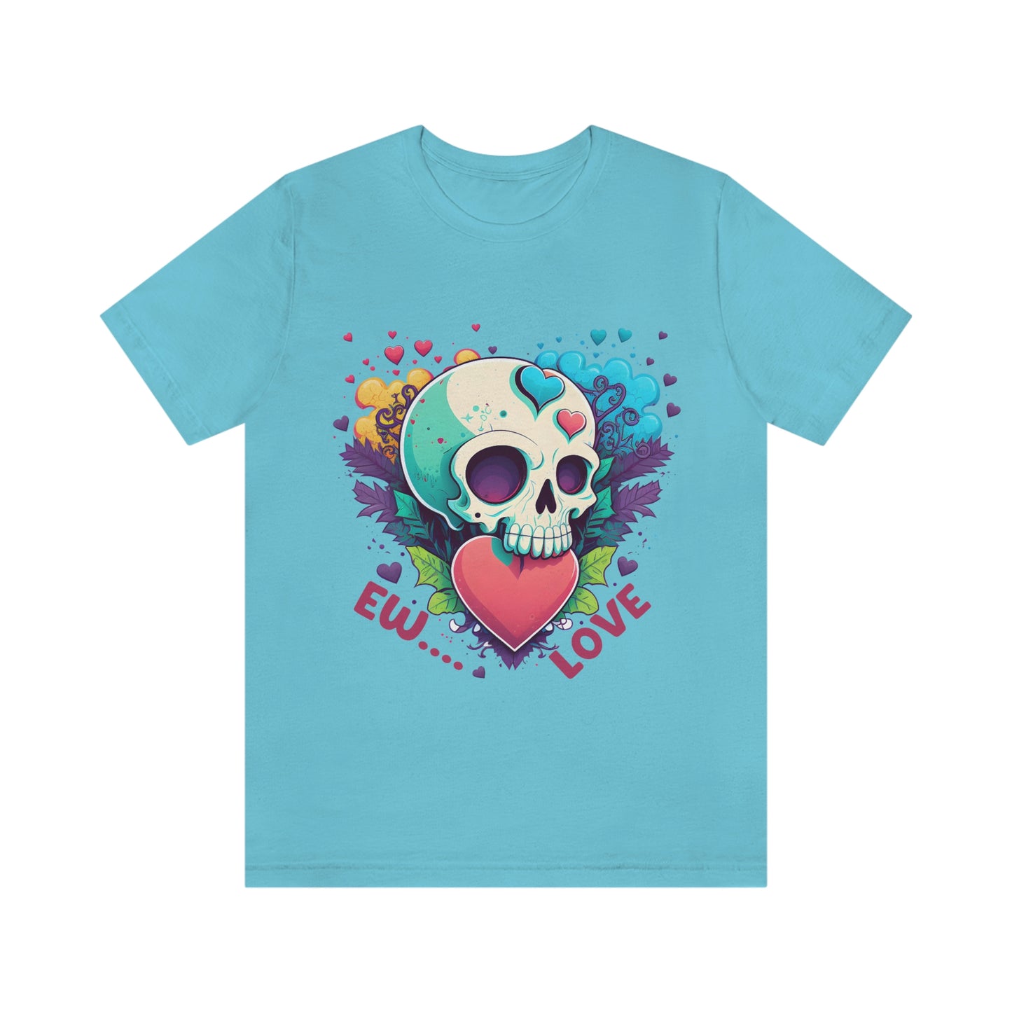 Ew Love Valentine Skull  With Pink And Blue Hearts Unisex Jersey Short Sleeve Tee