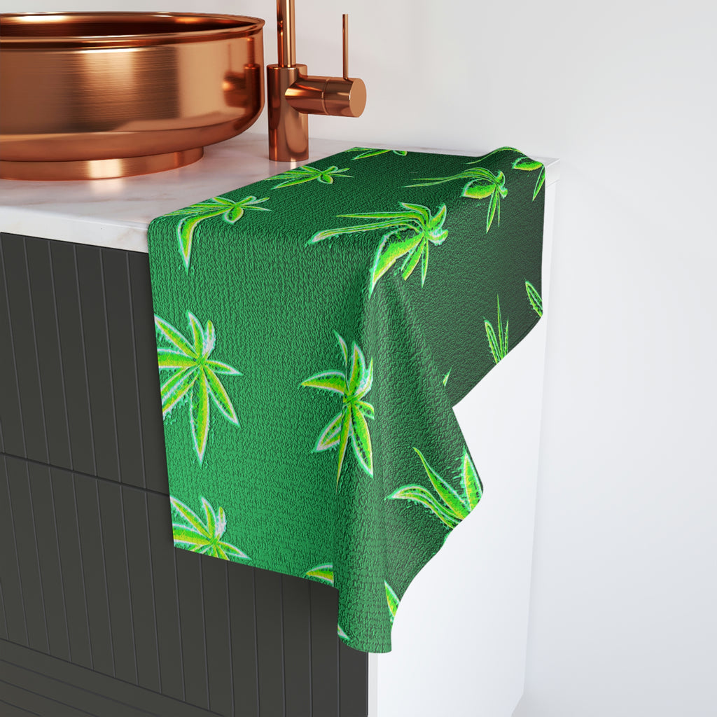 Green Leaf Marijuana Pot Weed Leaf 420 Hand Towel