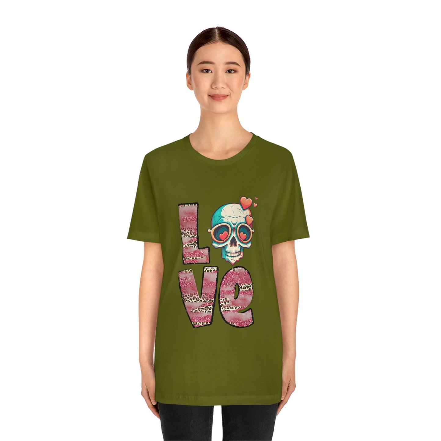 Love Valentine Skull With Red Roses Unisex Jersey Short Sleeve Tee