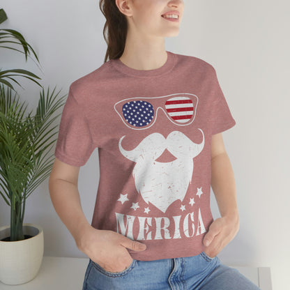 American Flag Sunglass Beard And Merican With Stars Unisex Jersey Short Sleeve Tee