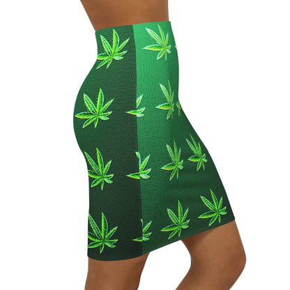 Green Leaf Marijuana Pot Weed Leaf 420  Women's Mini Skirt (AOP)