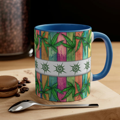 Beautiful Multicolored Pot, Weed, Marijuana Leaf Accent Coffee Mug, 11oz