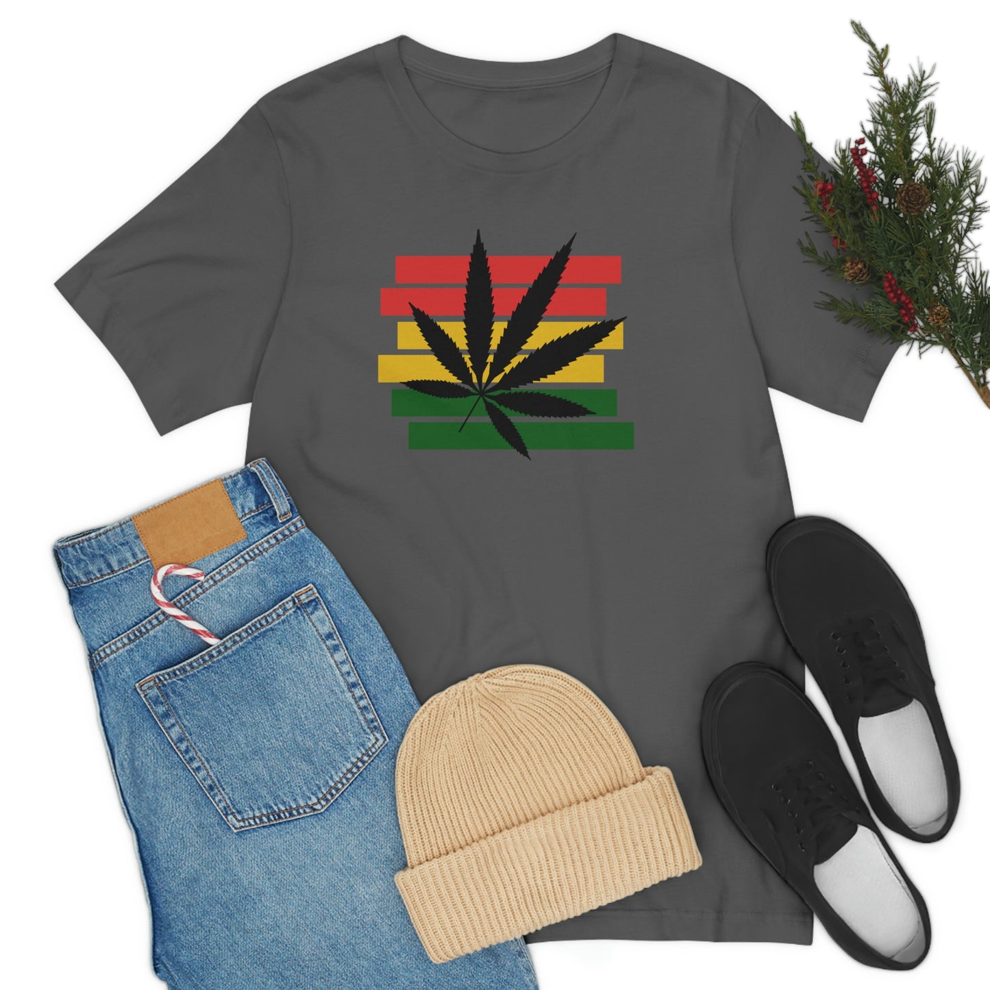 Pot Leaf With Classic Colors, Yellow, Green, Yellow, Unisex Jersey Short Sleeve Tee