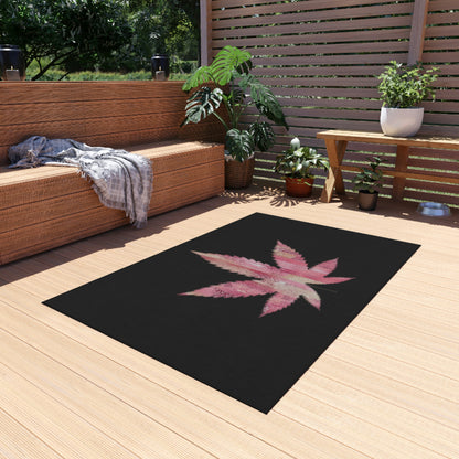 Sassy Single Pink Marijuana 420 Weed Leaf With Black Background 420 Weed Marijuana Leaf Outdoor Rug