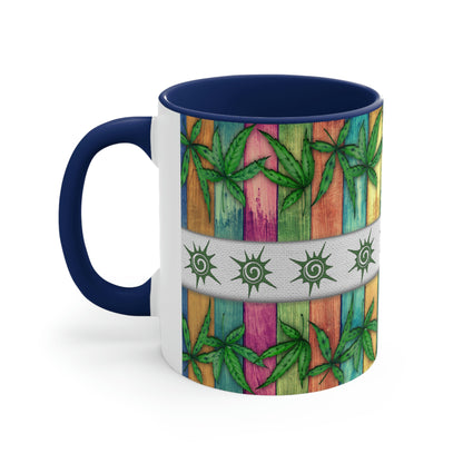 Beautiful Multicolored Pot, Weed, Marijuana Leaf Accent Coffee Mug, 11oz