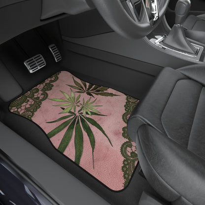 Grey Lace Gorgeous Pink Designed Marijuana 420 Weed Leaf Mats (Set of 4)