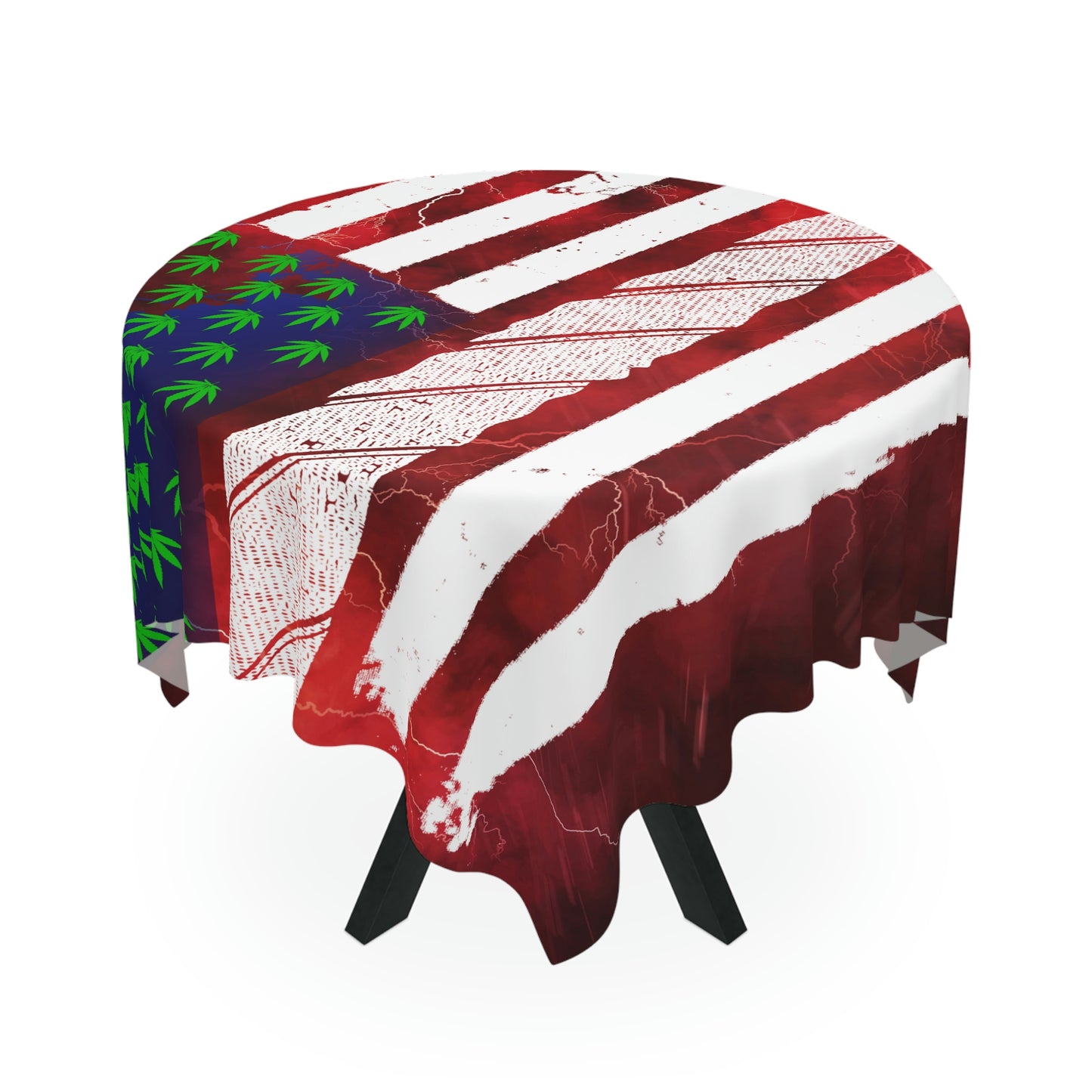 Flag Red, White And Blue Beautiful Red Background With Marijuana Pot Weed 420 Tablecloth