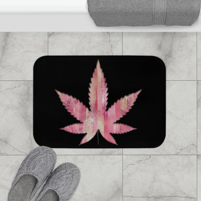 Sassy Single Pink Leaf With Black Background 420 Weed Pot Marijuana Leaf Bathmat